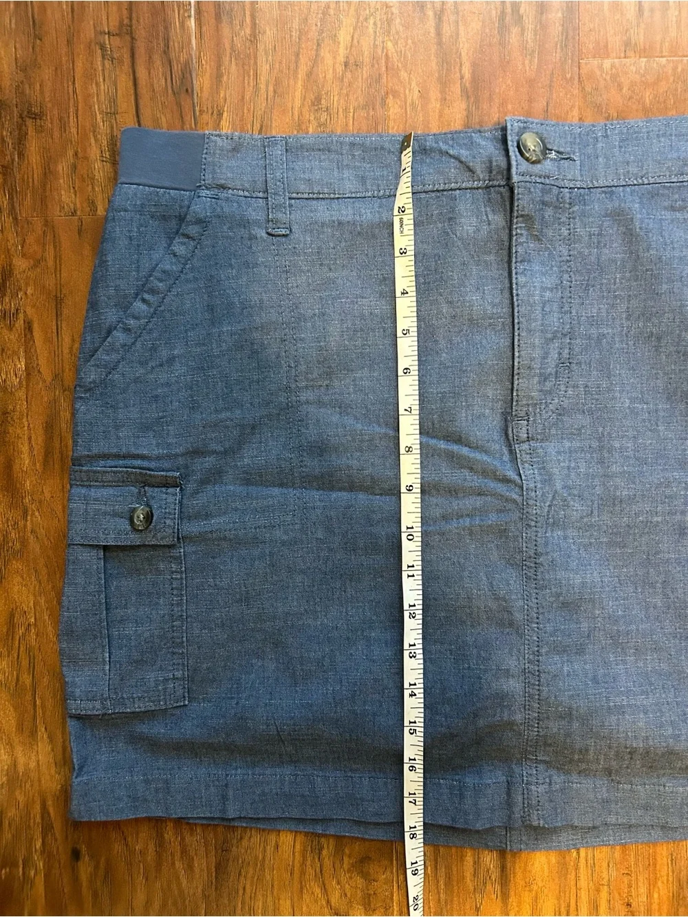 Denim Mini Skirt With Cargo Pockets Buttons built-in under shorts